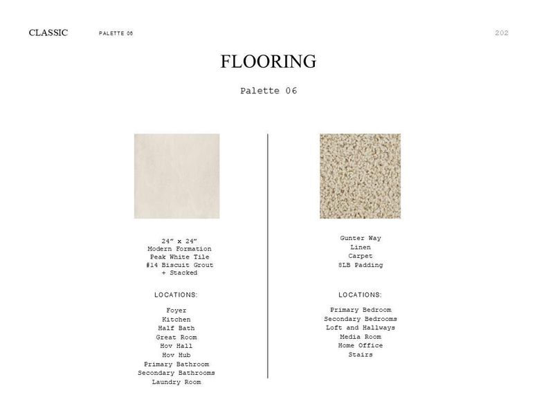 Classic Look Palette 6: Flooring Selection Sheet (*Artist rendering used for illustration purposes only.) Classic Look Palette 6: Flooring Selection Sheet (*Artist rendering used for illustration purposes only.)