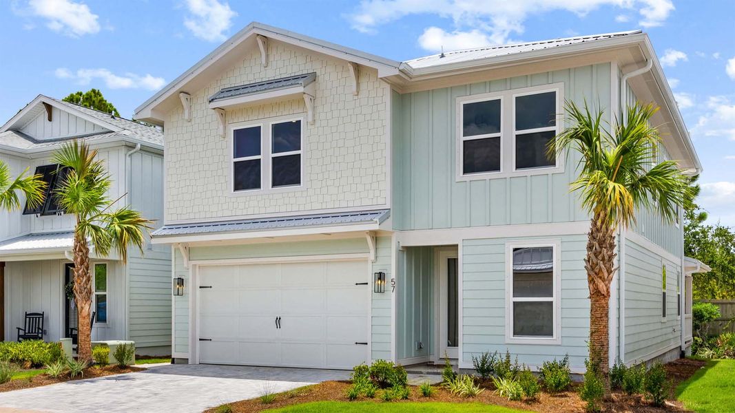 Front exterior of a new home in Parkside, Santa Rosa Beach, FL, highlighting curb appeal (Image 2).
