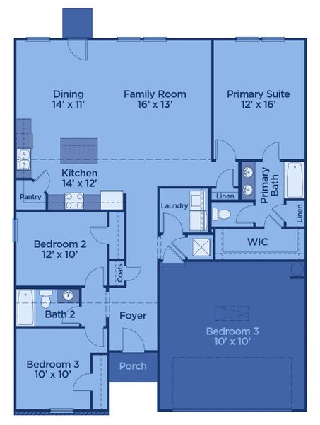 2D floor plan layout for the Athens by UnionMain Homes in Three Rivers, Rome, GA (Image 3).