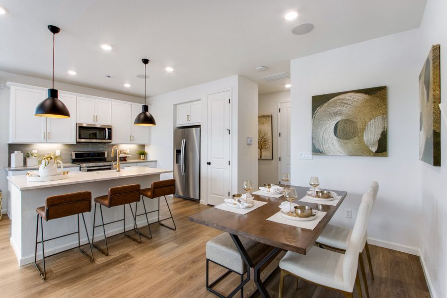 Furnished interior view inside a new home in Candelas Townhomes, Arvada (Image 6). Furnished interior view inside a new home in Candelas Townhomes, Arvada (Image 6).