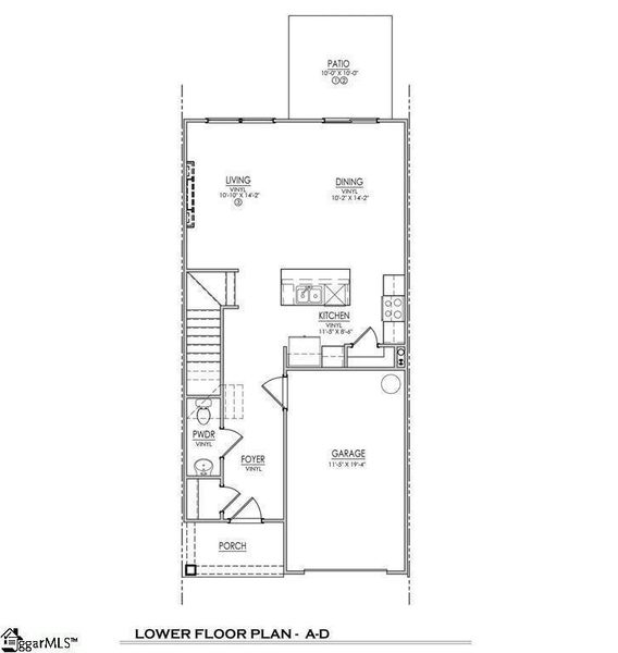 2D floor plan layout of this home in Meece Townhomes, Easley, SC (Image 3).