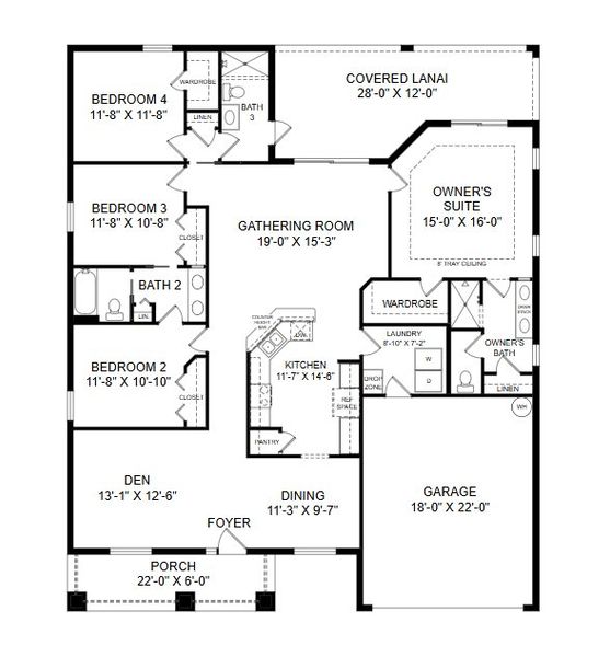 2D floor plan layout for the Savannah by Highland Homes of Florida in Estates at Hickory Cove - Single-Family Homes, St. Cloud, FL (Image 4).