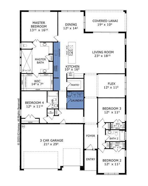 2D floor plan layout for the South Bay - Elite Series | 60' Wide Lots by ICI Homes in Mosaic, Daytona Beach, FL (Image 3).