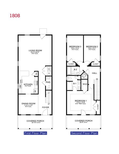 2D floor plan layout for the Plan 1808 by Adams Homes in Downtown Pensacola, Pensacola, FL (Image 4).