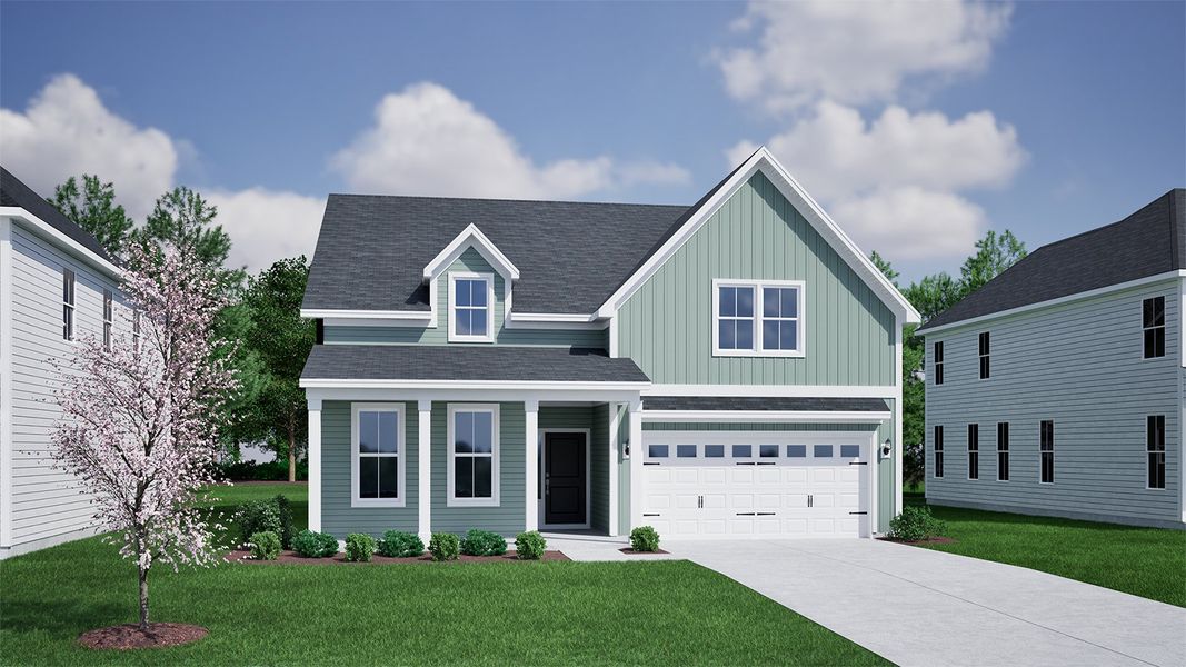 Representative exterior photo of a completed home built from the Goodwin - Vanguard Collection by Mungo Homes in Ovation at Sweetbrier, Durham, NC (Image 11).