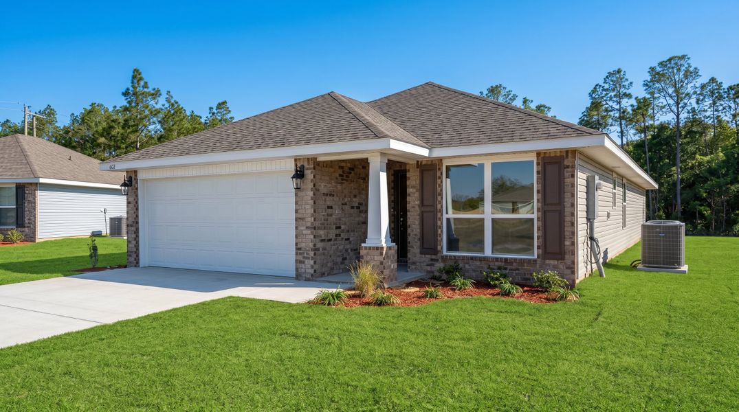 Front exterior of a new home in Ashton View, Crestview, FL, highlighting curb appeal (Image 1). Front exterior of a new home in Ashton View, Crestview, FL, highlighting curb appeal (Image 1).