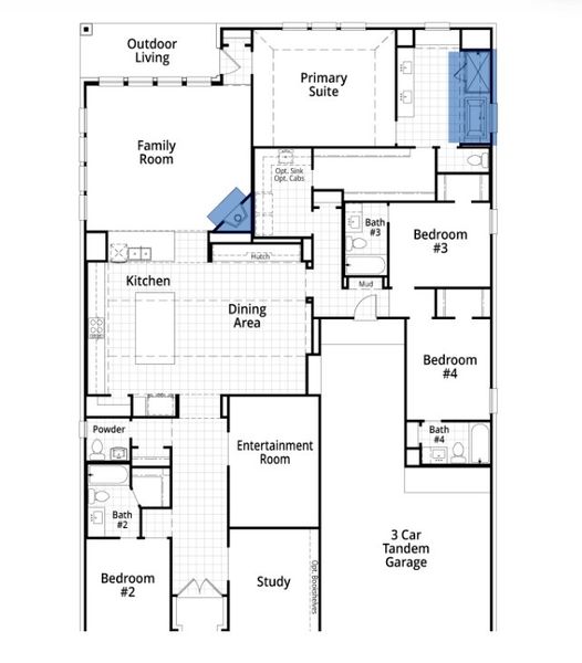2D floor plan layout for the 218 by Highland Homes in Furst Ranch, Flower Mound, TX (Image 5).