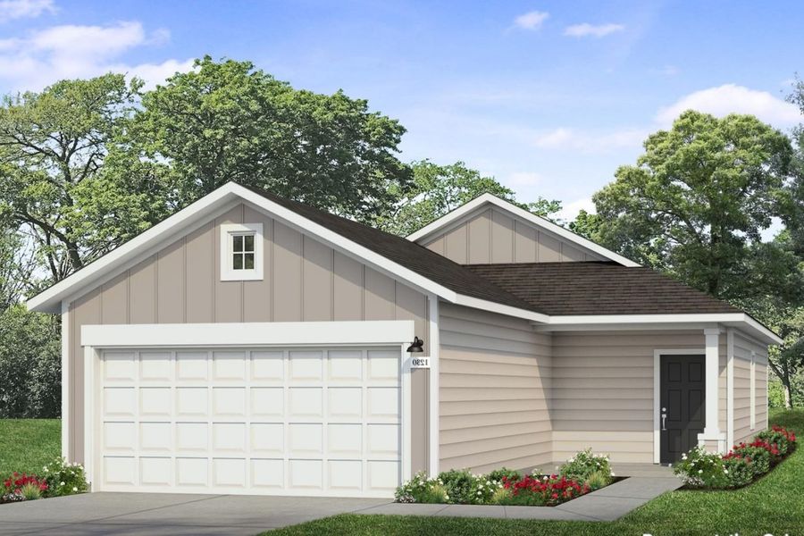 Front exterior of a new home in Edgebrooke, Pflugerville, TX, highlighting curb appeal (Image 1). Front exterior of a new home in Edgebrooke, Pflugerville, TX, highlighting curb appeal (Image 1).