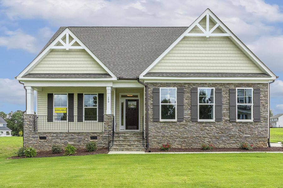 Front exterior of a new home in Berea Farms, Four Oaks, NC, highlighting curb appeal (Image 1).