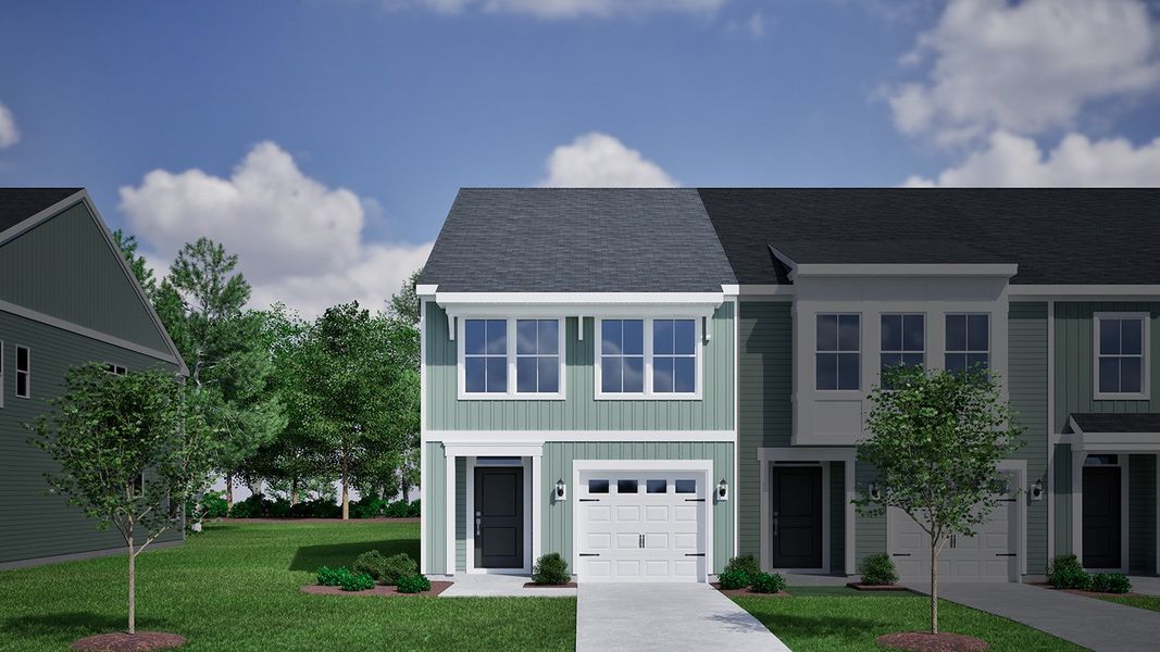 Front exterior of a new home in Sloan Station, Charlotte, NC, highlighting curb appeal (Image 1).