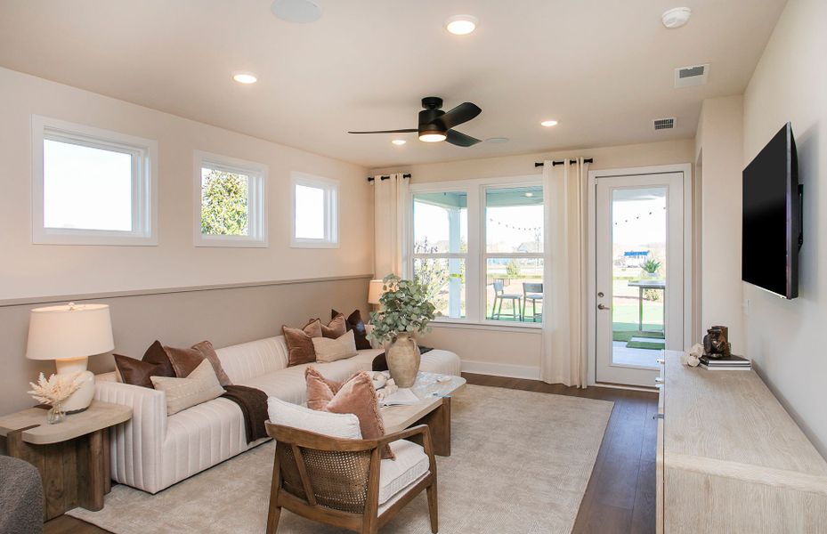 Gathering room in new home design at 55+ Active Adult Del Webb near Nashville. Gathering room in new home design at 55+ Active Adult Del Webb near Nashville.