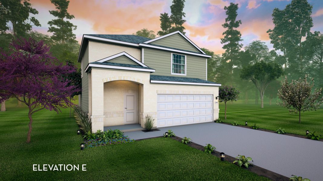 Representative exterior photo of a completed home built from the Elm by CastleRock Communities in The Canopies, Splendora, TX (Image 2). Representative exterior photo of a completed home built from the Elm by CastleRock Communities in The Canopies, Splendora, TX (Image 2).