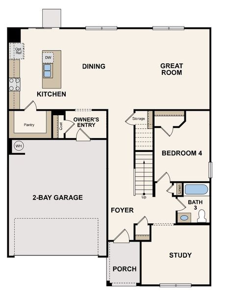 2D floor plan layout for the Harding by Century Communities in Hawthorne Reserve, Dallas, GA (Image 3).