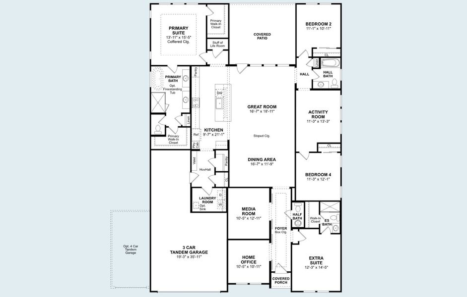2D floor plan layout for the Geneva by K. Hovnanian® Homes in Westland Ranch - 70' Homesites, League City, TX (Image 5). 2D floor plan layout for the Geneva by K. Hovnanian® Homes in Westland Ranch - 70' Homesites, League City, TX (Image 5).