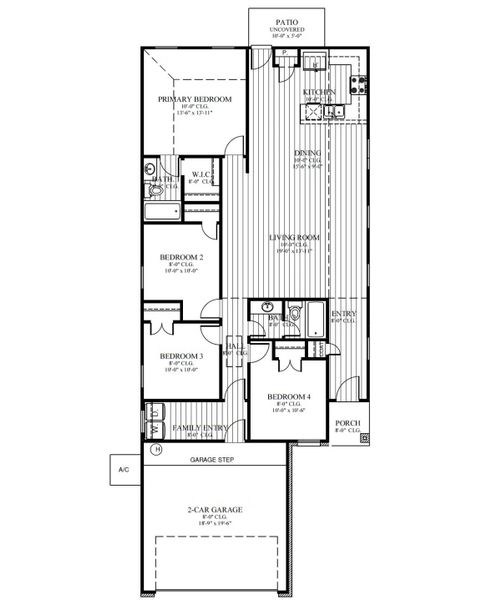 2D floor plan layout for the Mimosa by Home Creations in The Enclave at Spring Branch, Conroe, TX (Image 4). 2D floor plan layout for the Mimosa by Home Creations in The Enclave at Spring Branch, Conroe, TX (Image 4).