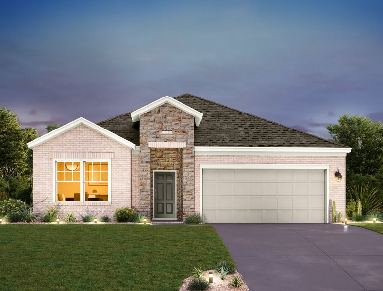 Representative exterior photo of a completed home built from the Cambridge by Ashton Woods in Lagos Reserve, Manor, TX (Image 19). Representative exterior photo of a completed home built from the Cambridge by Ashton Woods in Lagos Reserve, Manor, TX (Image 19).