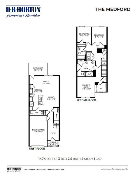 2D floor plan layout for the MEDFORD by D.R. Horton in Campbell Place, Lebanon, TN (Image 3).