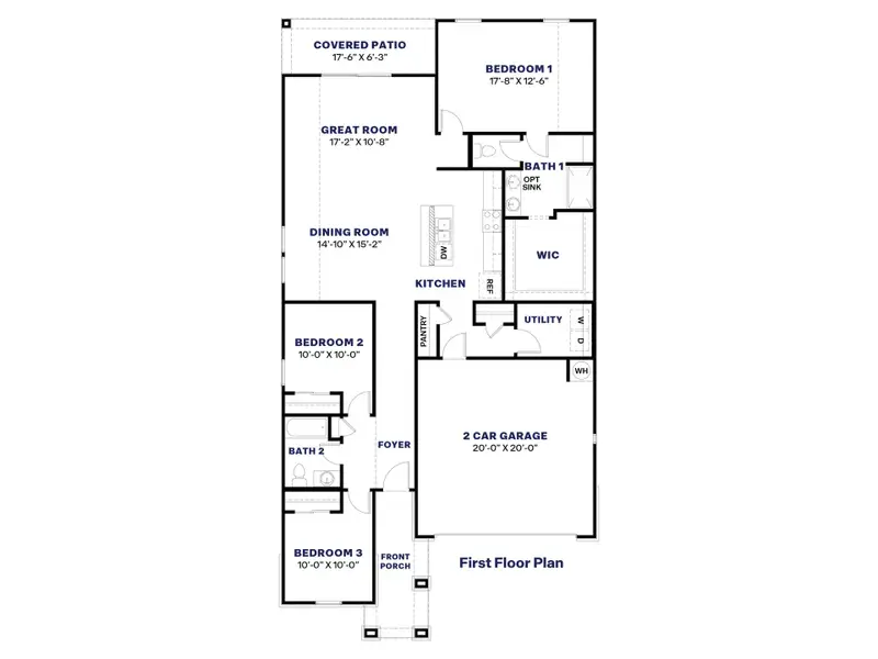 2D floor plan layout for the Caden by D.R. Horton in Copper Falls, Buckeye, AZ (Image 3).