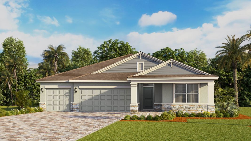 Representative exterior photo of a completed home built from the Covington by D.R. Horton in Cypress Bay West, Palm Bay, FL (Image 6). Representative exterior photo of a completed home built from the Covington by D.R. Horton in Cypress Bay West, Palm Bay, FL (Image 6).
