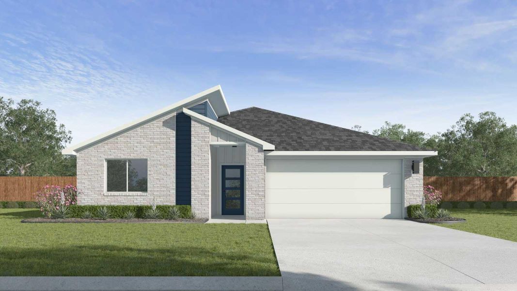 Front exterior of a new home in Trails at Wildhorse, Austin, TX, highlighting curb appeal (Image 1).
