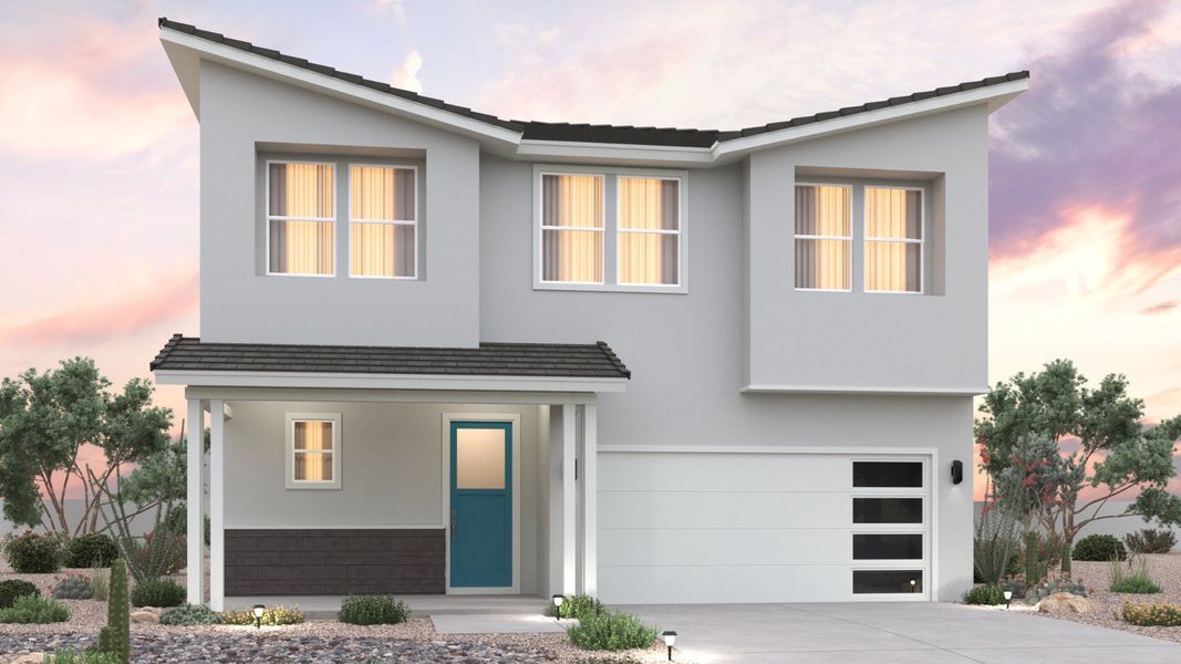 Representative exterior photo of a completed home built from the Lavender by Brightland Homes in Teravalis, Buckeye, AZ (Image 5). Representative exterior photo of a completed home built from the Lavender by Brightland Homes in Teravalis, Buckeye, AZ (Image 5).