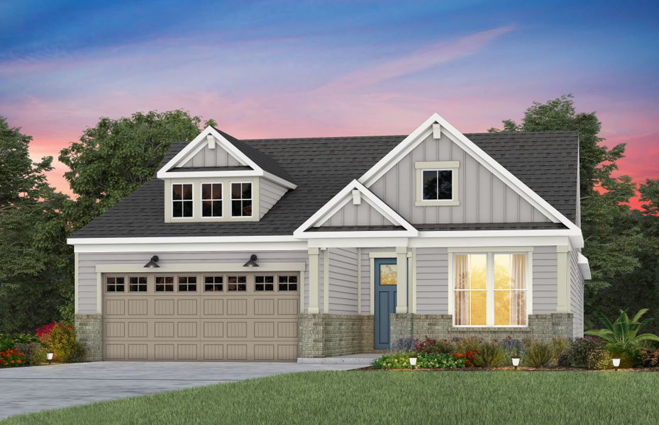 Front exterior of a new home in Carolina Riverside, Belmont, NC, highlighting curb appeal (Image 1). Front exterior of a new home in Carolina Riverside, Belmont, NC, highlighting curb appeal (Image 1).