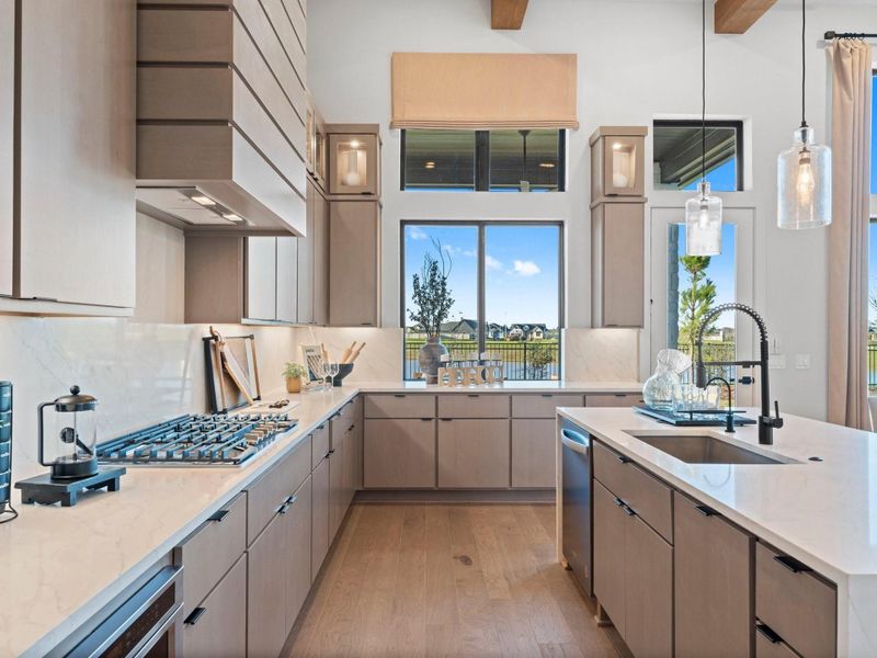 Kitchen with pass through window to the rear patio