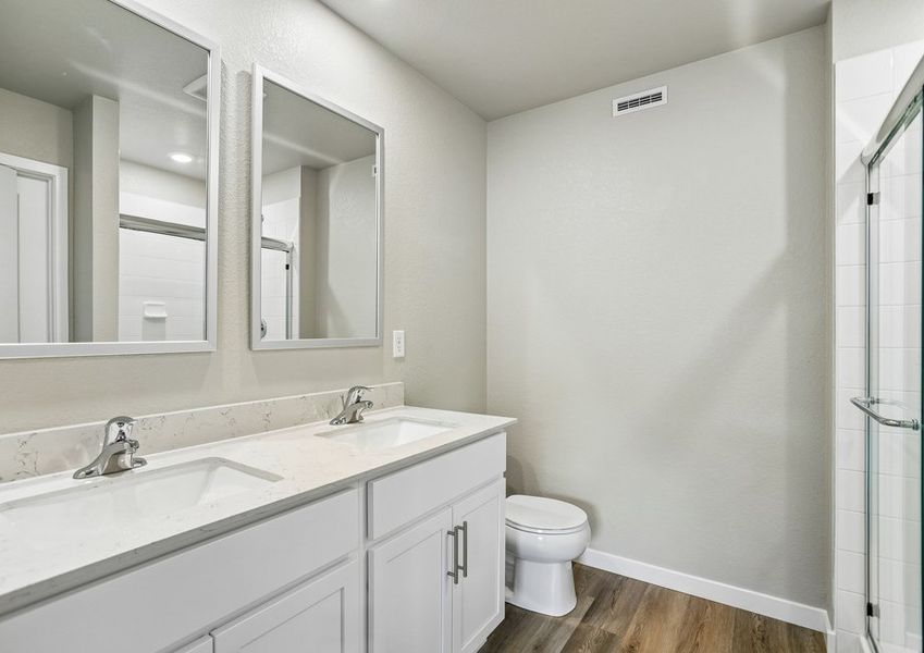 The master bathoom has dual sink vanity and step in shower. The master bathoom has dual sink vanity and step in shower.