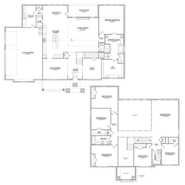 2D floor plan layout for the The Roseland by Lillian Custom Homes in Coppenger Place, Godley, TX (Image 5).