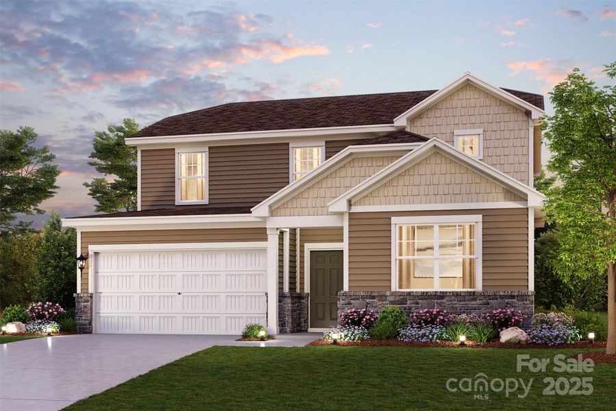 Front exterior of a new home in Blue Sky Meadows, Monroe, NC, highlighting curb appeal (Image 1).