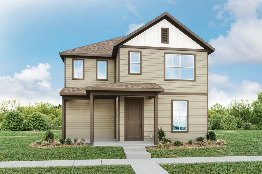 Representative exterior photo of a completed home built from the Artistry III Series - Doyle III by DRB Homes in Infinity Square, Kyle, TX (Image 2). Representative exterior photo of a completed home built from the Artistry III Series - Doyle III by DRB Homes in Infinity Square, Kyle, TX (Image 2).