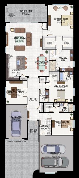 2D floor plan layout for the Elena by GL Homes in Valencia Ridge (55+), Wesley Chapel, FL (Image 5).