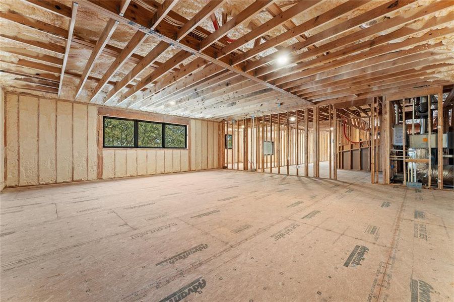 4000 SQFT walk out attic with full spray foam encapsulation, hvac, electric, and plumbing lines already run up to this space.