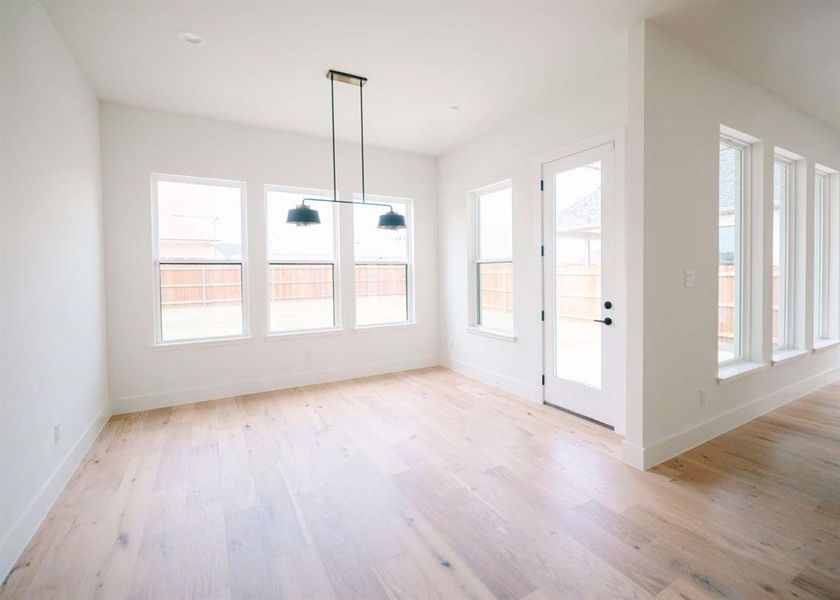 Unfurnished dining area featuring plenty of natural light and light wood-type flooring