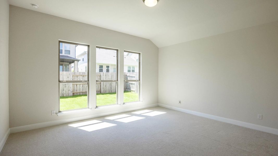 Carpeted spare room with baseboards and vaulted ceiling Carpeted spare room with baseboards and vaulted ceiling