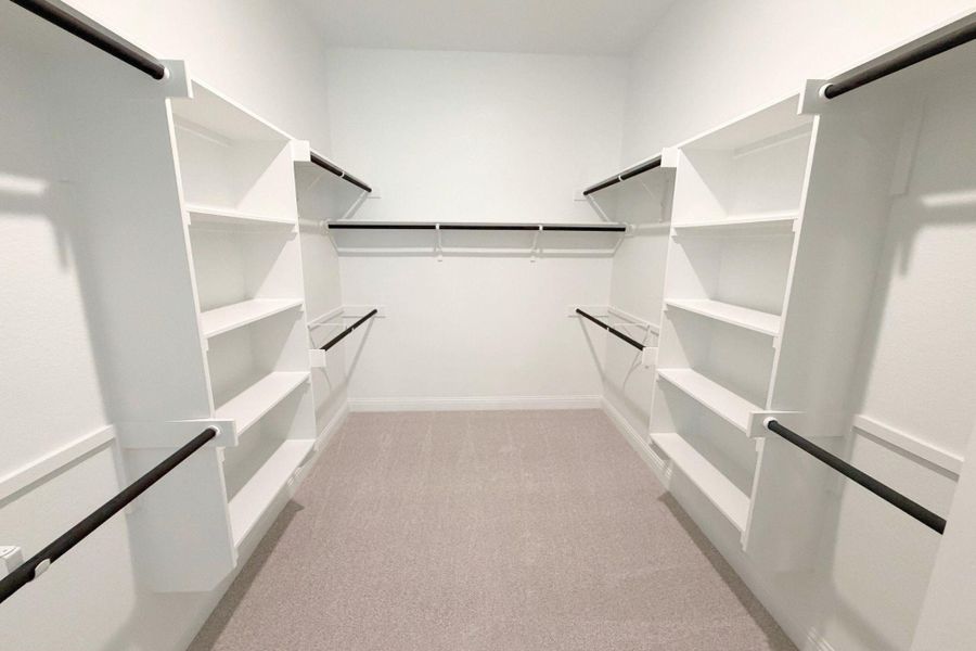 Walk in closet featuring light carpet