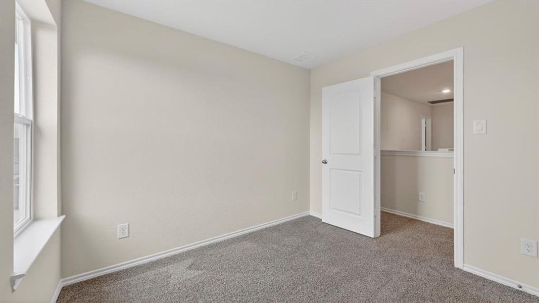 Carpeted room with light neutral walls