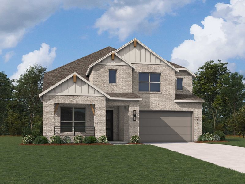 Representative exterior photo of a completed home built from the Salgado Plan by Highland Homes in Riceland: 50ft. lots, Mont Belvieu, TX (Image 5).