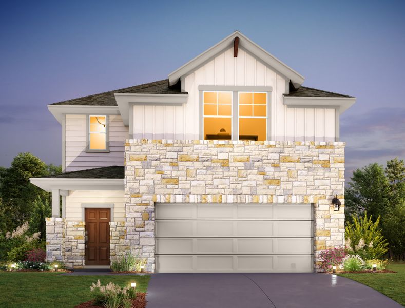 Representative exterior photo of a completed home built from the Granbury by Ashton Woods in The Trails at Carmel, Pflugerville, TX (Image 28).