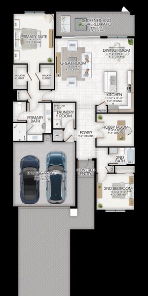 2D floor plan layout for the Sabal II by GL Homes in Valencia Vista at Riverland, Port St. Lucie, FL (Image 4). 2D floor plan layout for the Sabal II by GL Homes in Valencia Vista at Riverland, Port St. Lucie, FL (Image 4).