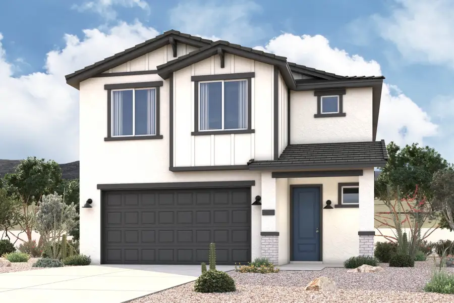 Front exterior of a new home in Skyline Village, San Tan Valley, AZ, highlighting curb appeal (Image 1). Front exterior of a new home in Skyline Village, San Tan Valley, AZ, highlighting curb appeal (Image 1).