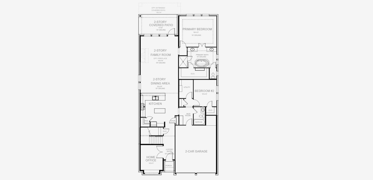2D floor plan layout for the 2593W by Perry Homes in Lakes of Cane Island, Katy, TX (Image 3).