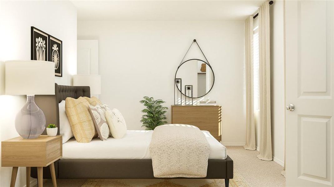 Bedroom with carpet floors and baseboards Bedroom with carpet floors and baseboards