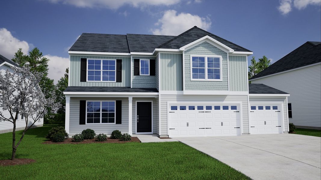 Front exterior of a new home in Dove Hollow, Chesnee, SC, highlighting curb appeal (Image 1).