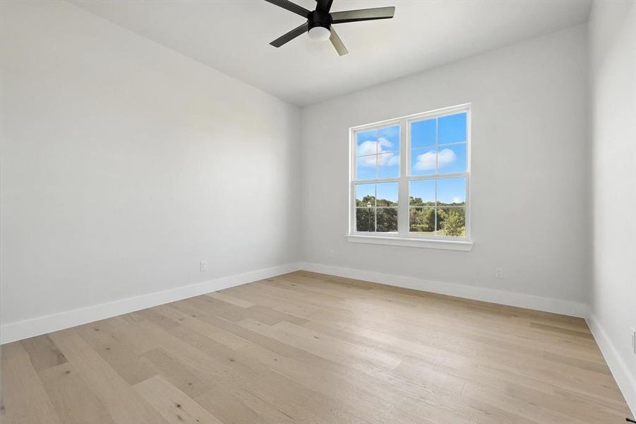 Spare room with light wood-style flooring and ceiling fan Spare room with light wood-style flooring and ceiling fan