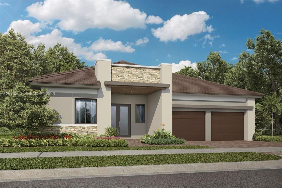 Front exterior of a new home in Parkland Royale, Parkland, FL, highlighting curb appeal (Image 1). Front exterior of a new home in Parkland Royale, Parkland, FL, highlighting curb appeal (Image 1).
