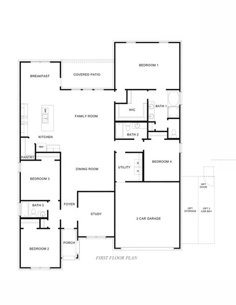 2D floor plan layout for the Luna by D.R. Horton in Riverside Estates, Mont Belvieu, TX (Image 3).