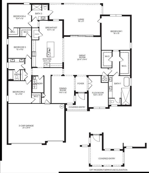 2D floor plan layout for the Bellister by D.R. Horton in Aspen Estates, Homestead, FL (Image 3).