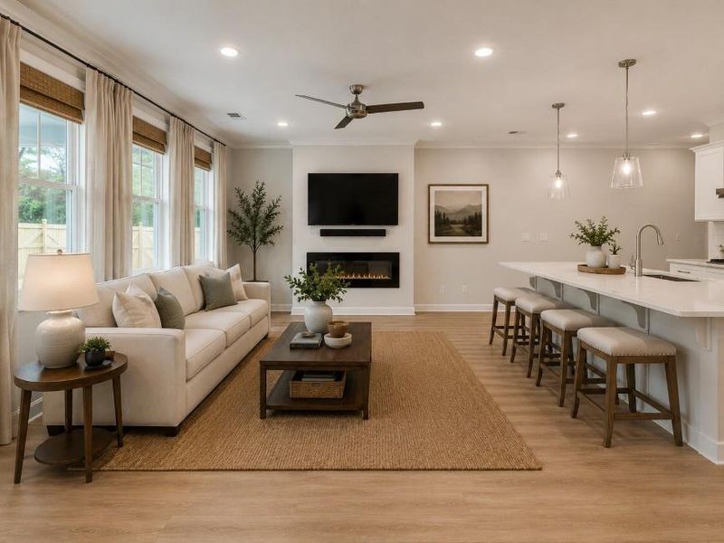 Furnished interior view inside a new home in Bluffs at Bells Ferry, Marietta (Image 5). Furnished interior view inside a new home in Bluffs at Bells Ferry, Marietta (Image 5).