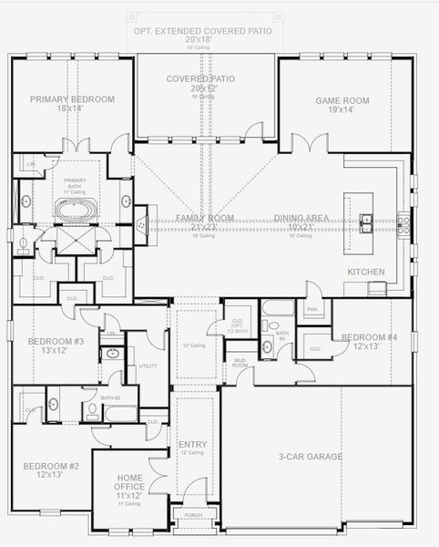 2D floor plan layout for the 3300W by Perry Homes in Palmera Ridge 60', Leander, TX (Image 5). 2D floor plan layout for the 3300W by Perry Homes in Palmera Ridge 60', Leander, TX (Image 5).
